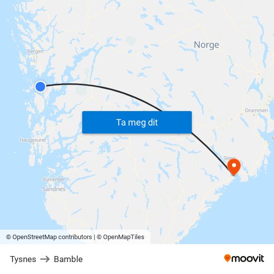 Tysnes to Bamble map