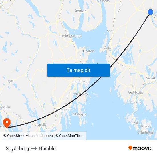 Spydeberg to Bamble map