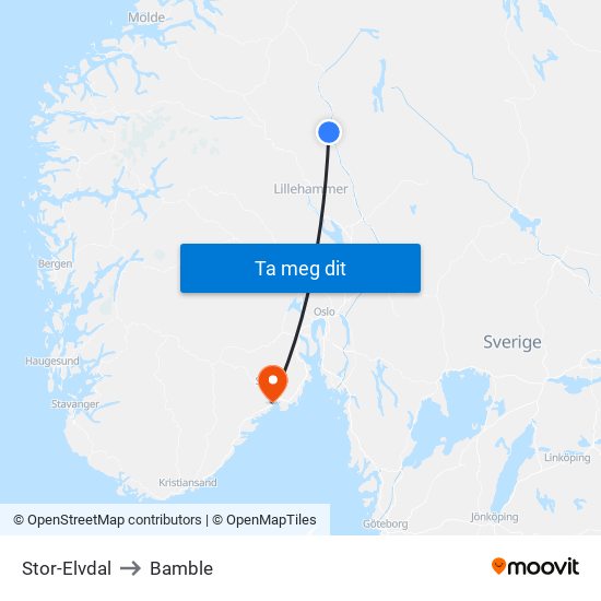 Stor-Elvdal to Bamble map