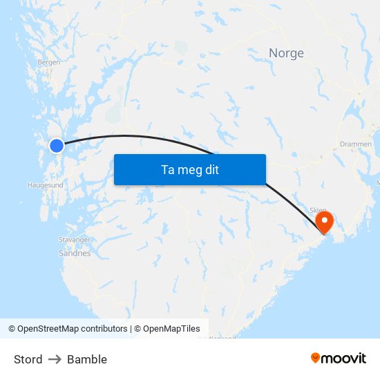 Stord to Bamble map