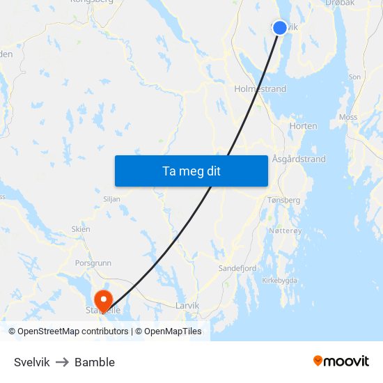 Svelvik to Bamble map