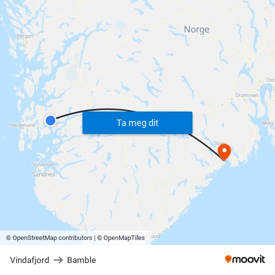 Vindafjord to Bamble map