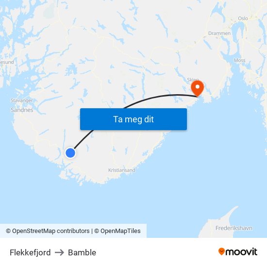 Flekkefjord to Bamble map