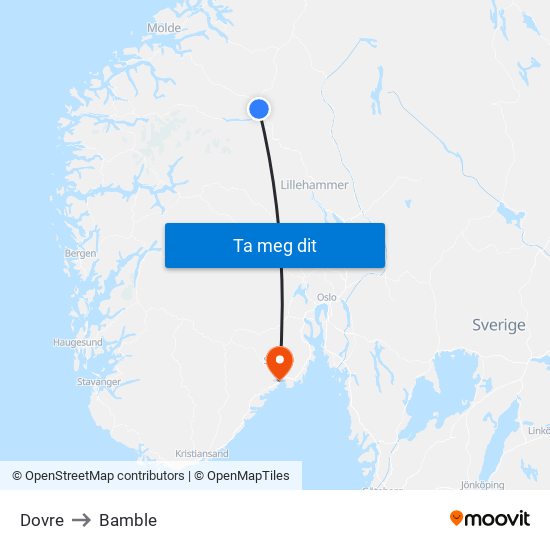 Dovre to Bamble map