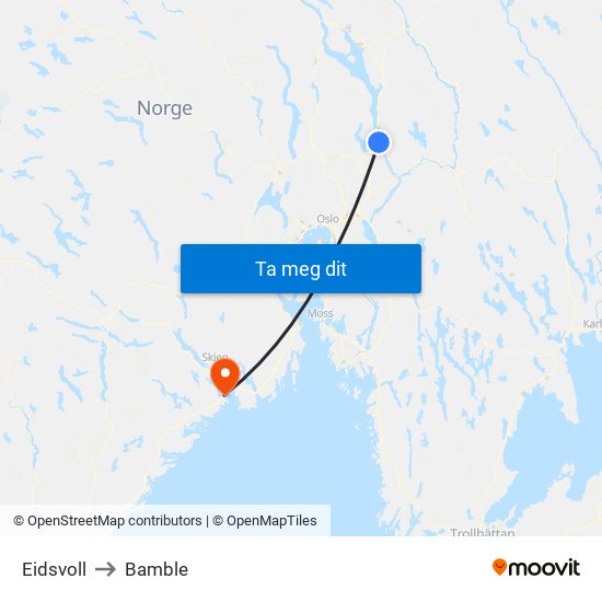 Eidsvoll to Bamble map