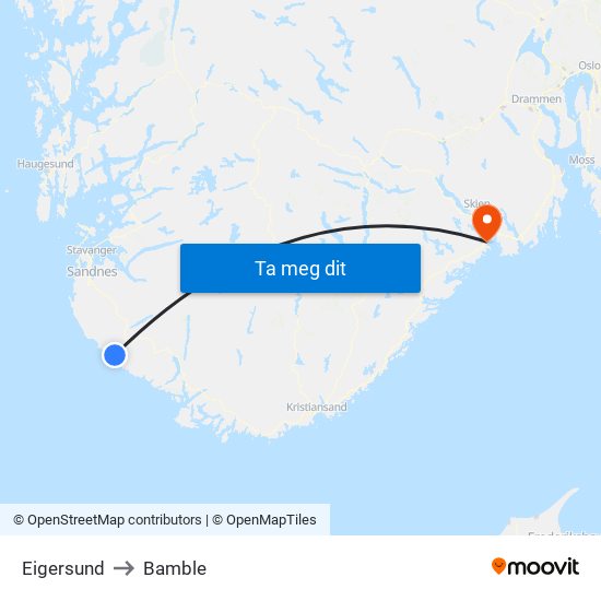Eigersund to Bamble map