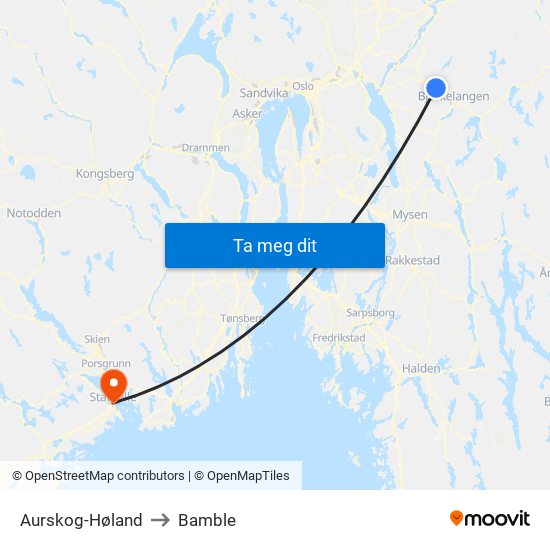 Aurskog-Høland to Bamble map