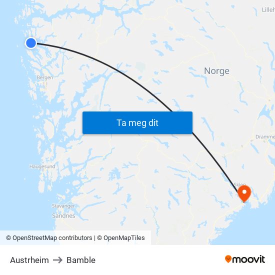 Austrheim to Bamble map