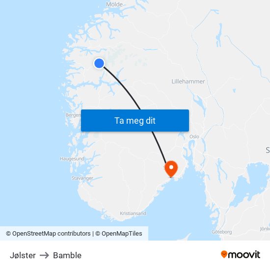 Jølster to Bamble map