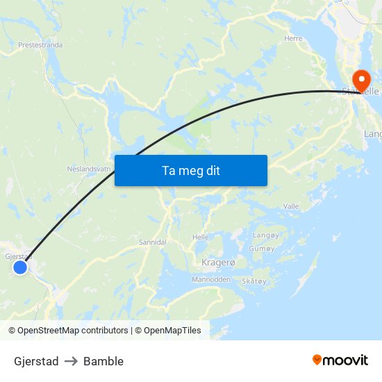 Gjerstad to Bamble map