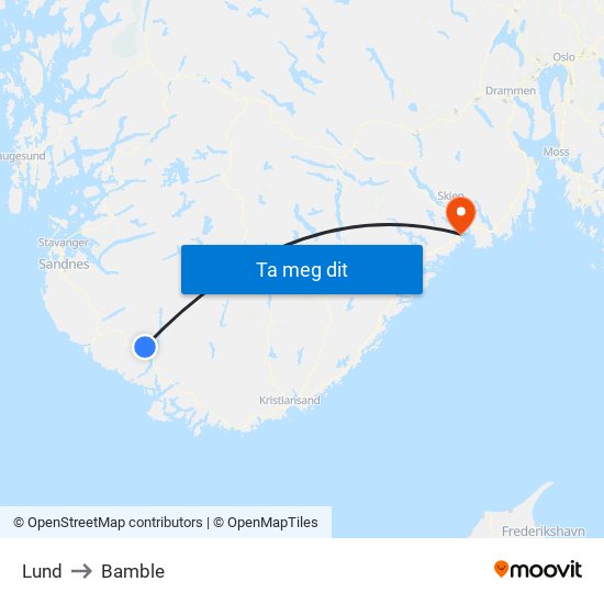 Lund to Bamble map