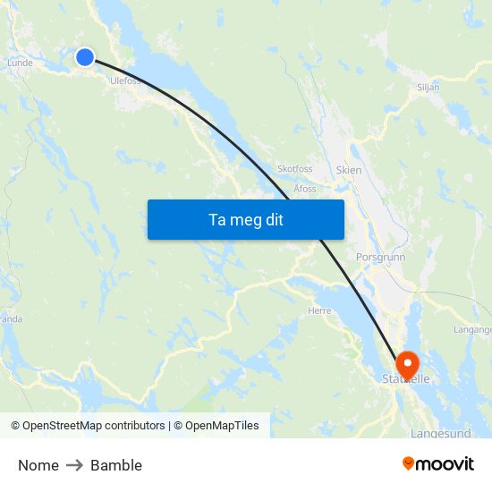 Nome to Bamble map