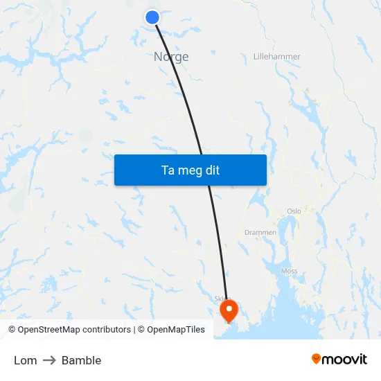 Lom to Bamble map