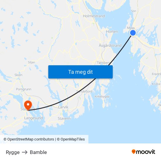 Rygge to Bamble map