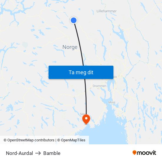 Nord-Aurdal to Bamble map