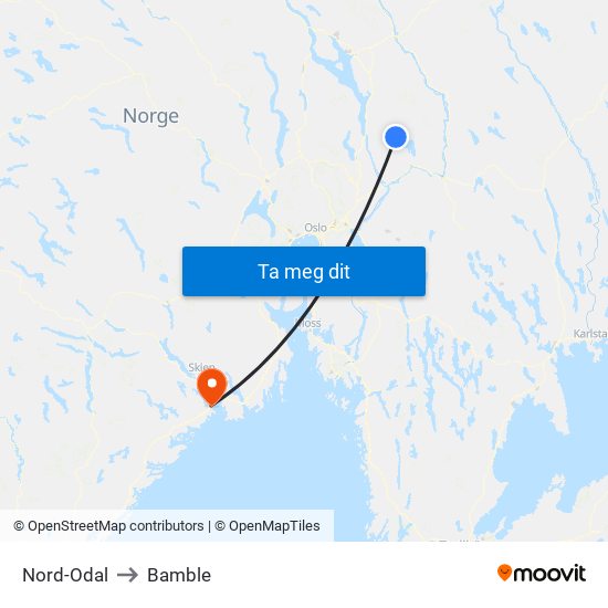 Nord-Odal to Bamble map