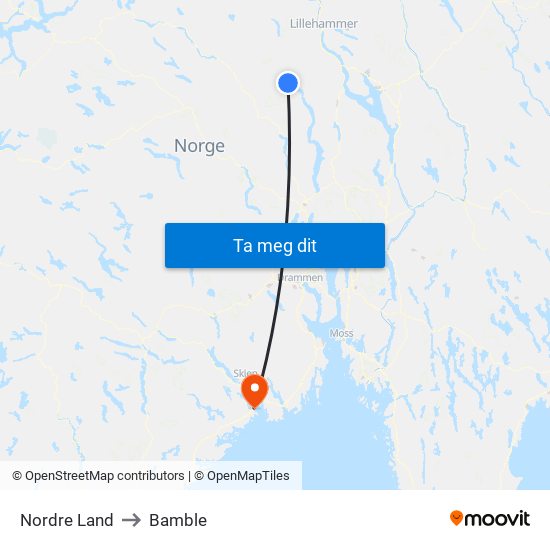 Nordre Land to Bamble map