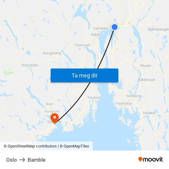 Oslo to Bamble map