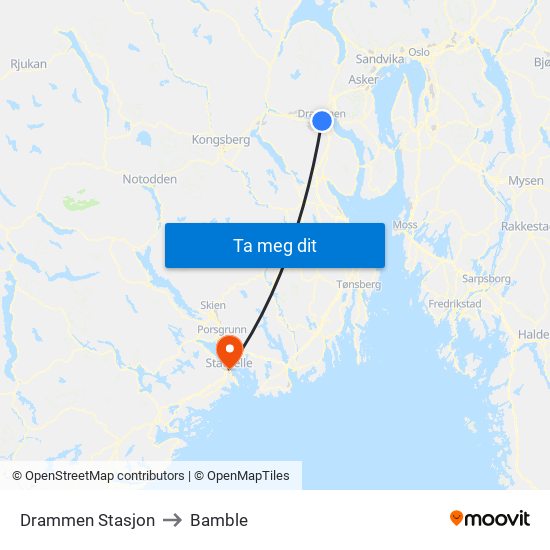 Drammen Stasjon to Bamble map
