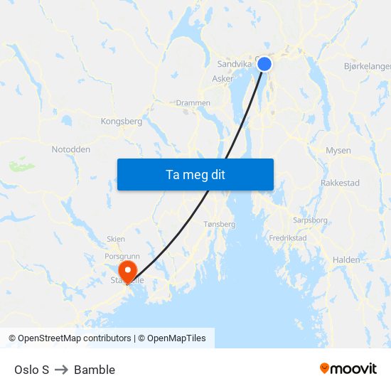 Oslo S to Bamble map