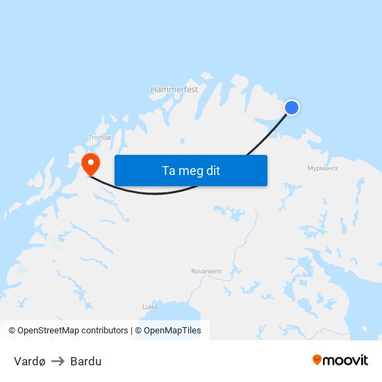 Vardø to Bardu map