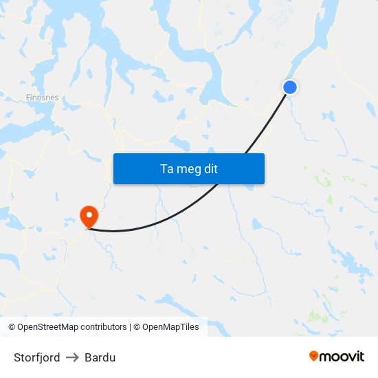 Storfjord to Bardu map