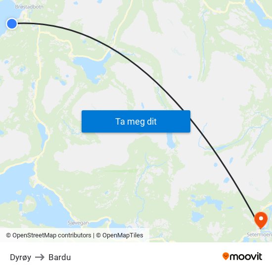 Dyrøy to Bardu map