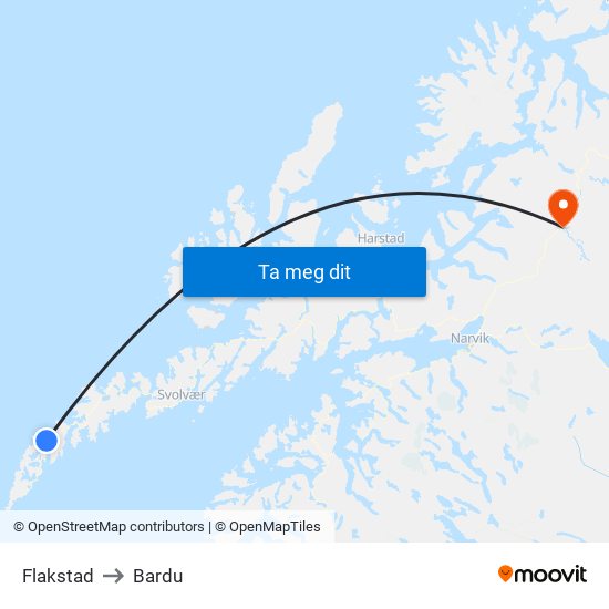 Flakstad to Bardu map