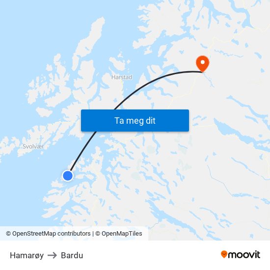 Hamarøy to Bardu map