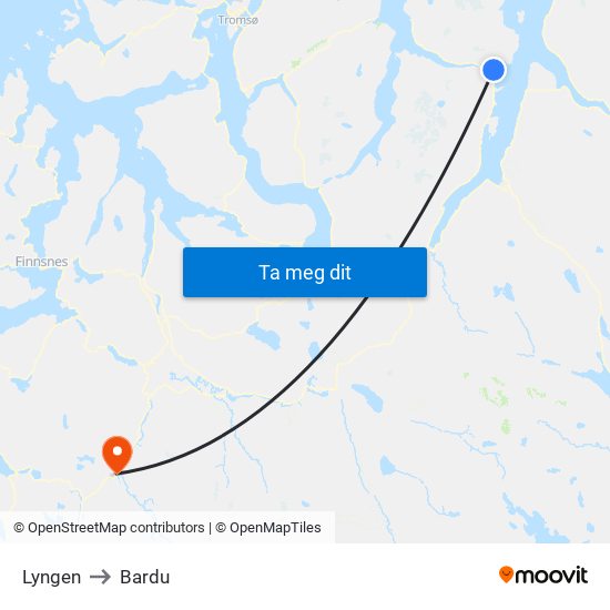 Lyngen to Bardu map