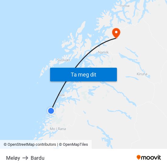 Meløy to Bardu map