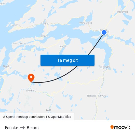 Fauske to Beiarn map