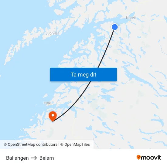 Ballangen to Beiarn map