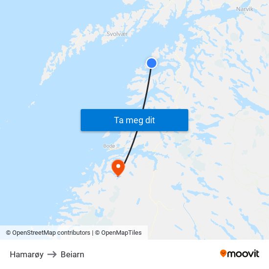 Hamarøy to Beiarn map