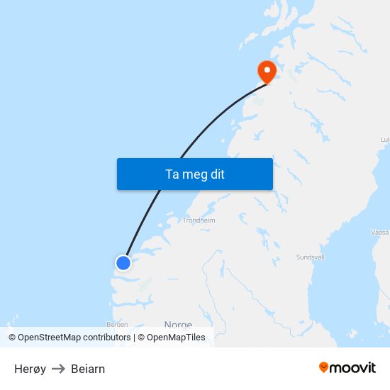 Herøy to Beiarn map