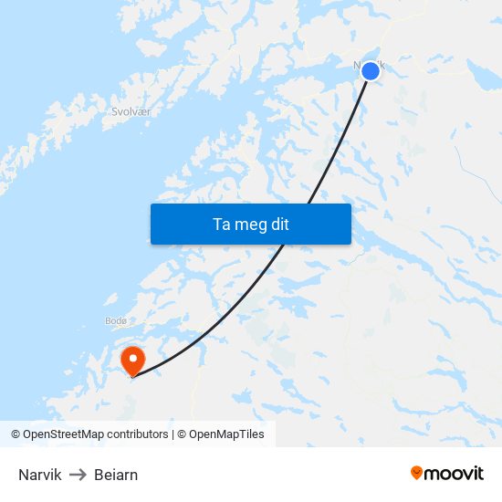 Narvik to Beiarn map