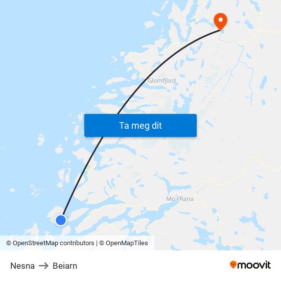 Nesna to Beiarn map