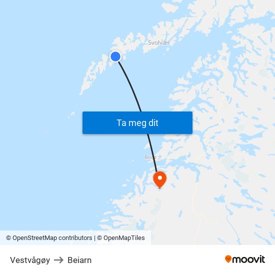 Vestvågøy to Beiarn map