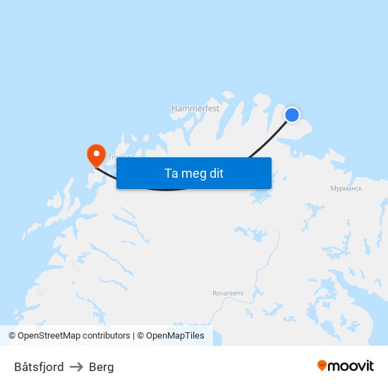 Båtsfjord to Berg map