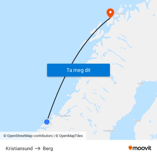 Kristiansund to Berg map