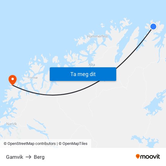 Gamvik to Berg map