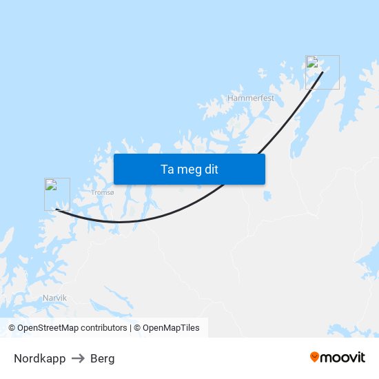 Nordkapp to Berg map