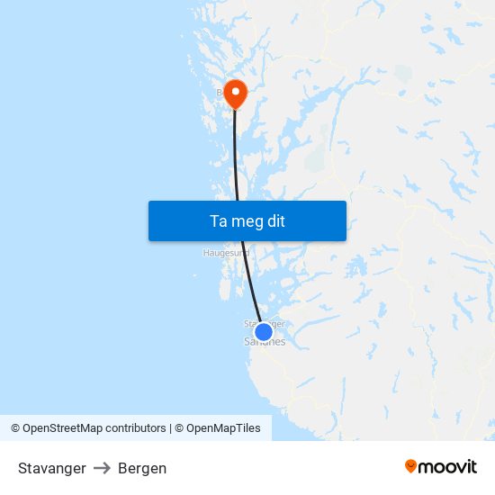 Stavanger to Bergen map