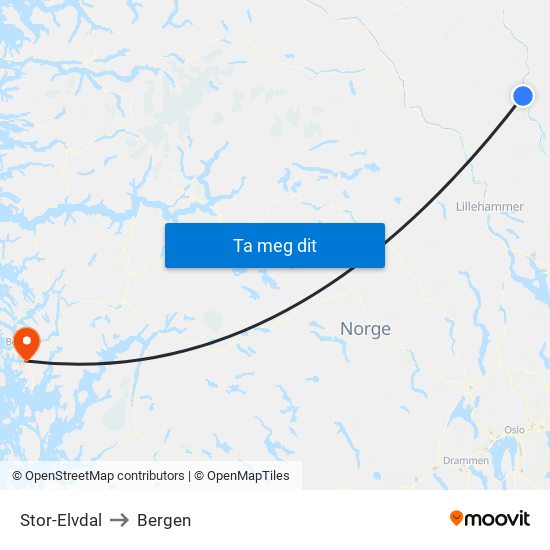 Stor-Elvdal to Bergen map