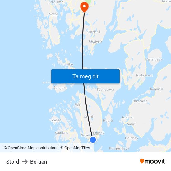 Stord to Bergen map