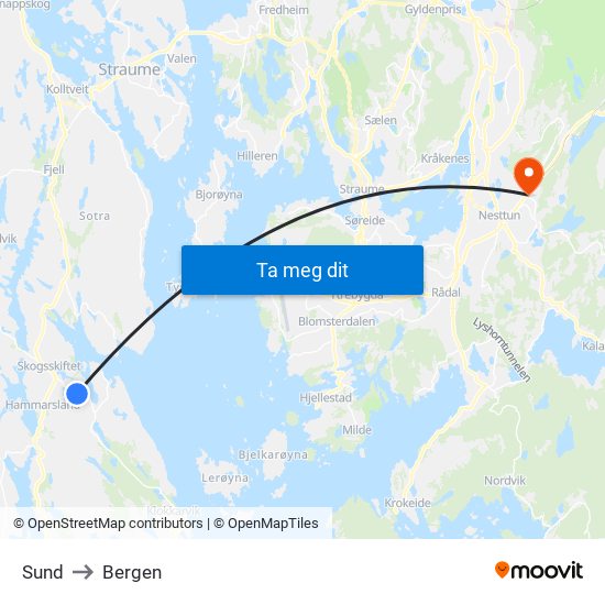 Sund to Bergen map
