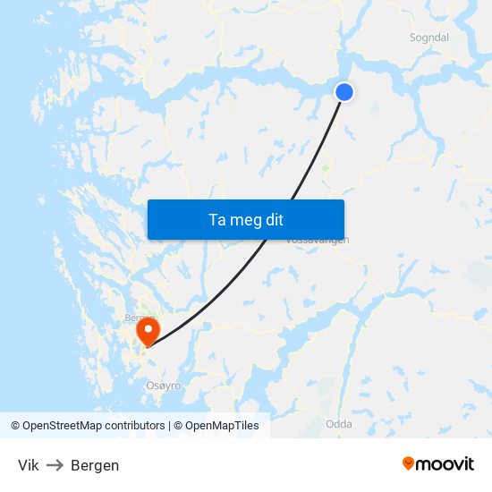 Vik to Bergen map