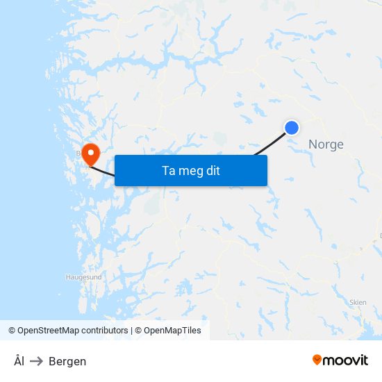 Ål to Bergen map
