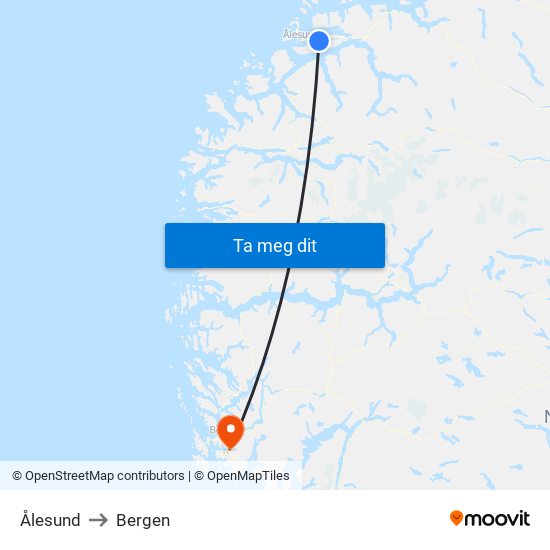 Ålesund to Bergen map