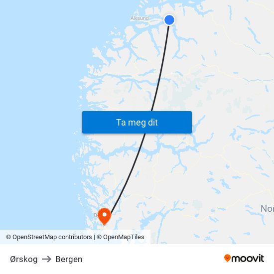 Ørskog to Bergen map